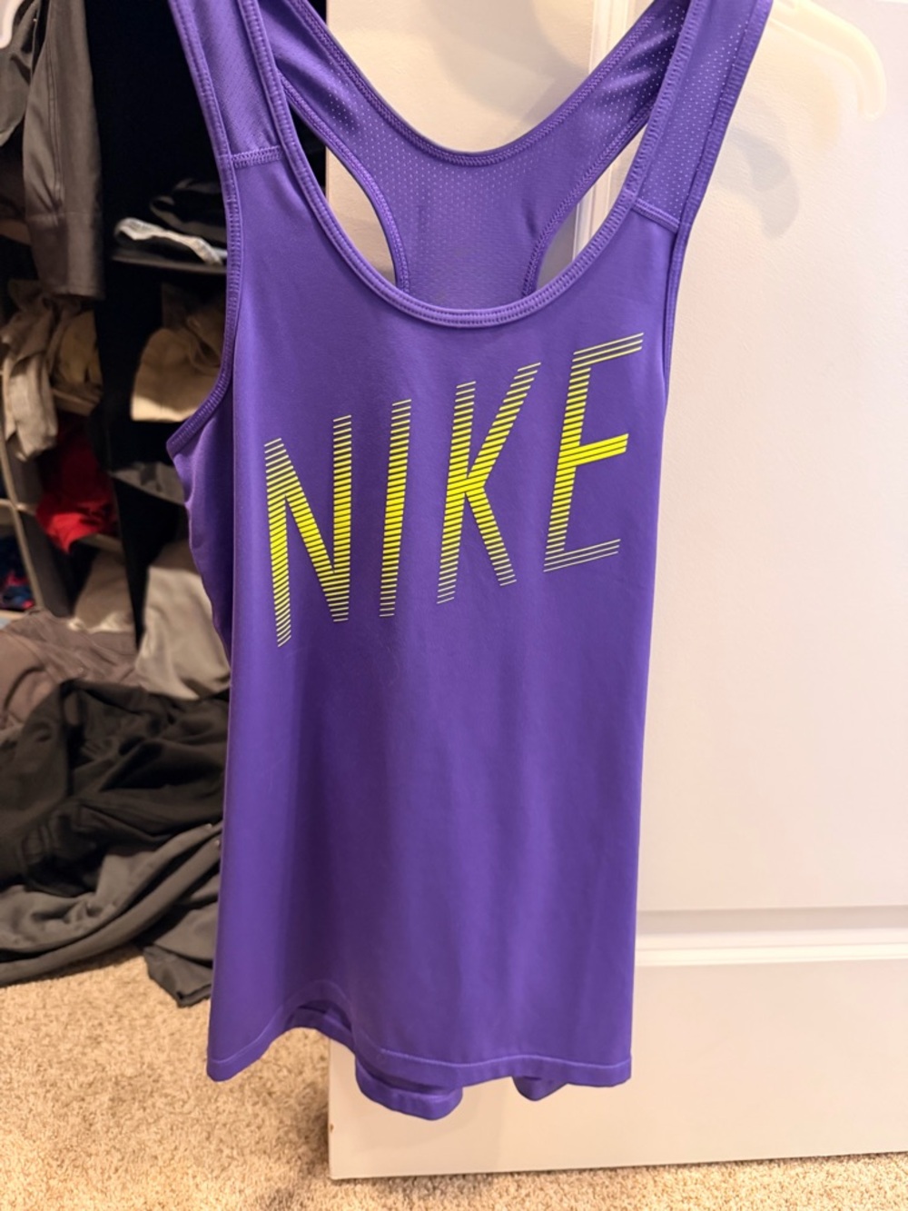 Nike Purple Performance Racerback Tank with Yellow NIKE Script